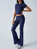Casual Solid-Color Slim-Fit Short-Sleeve Shirt & Long Pants Set LDG-9008