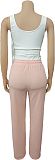 Casual Vest Top With Color Blocking and Double Waistband Layered Pants Two-Piece Set GB-6614