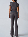 Casual Solid-Color Slim-Fit Short-Sleeve Shirt & Long Pants Set LDG-9008