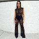 Sexy Sheer Lace-Trimmed Jumpsuit With Flared Pants Set FC-1402