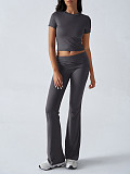 Casual Solid-Color Slim-Fit Short-Sleeve Shirt & Long Pants Set LDG-9008