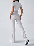 Casual Solid-Color Slim-Fit Short-Sleeve Shirt & Long Pants Set LDG-9008