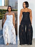 Stylish Solid-Color Two-Piece Set Lace Bandeau Top & Trousers OLY-6169