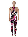 Sexy Color-Block Placement Print Top Vest and Trousers Set RS-9739