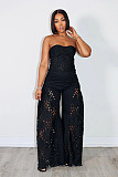 Stylish Solid-Color Two-Piece Set Lace Bandeau Top & Trousers OLY-6169