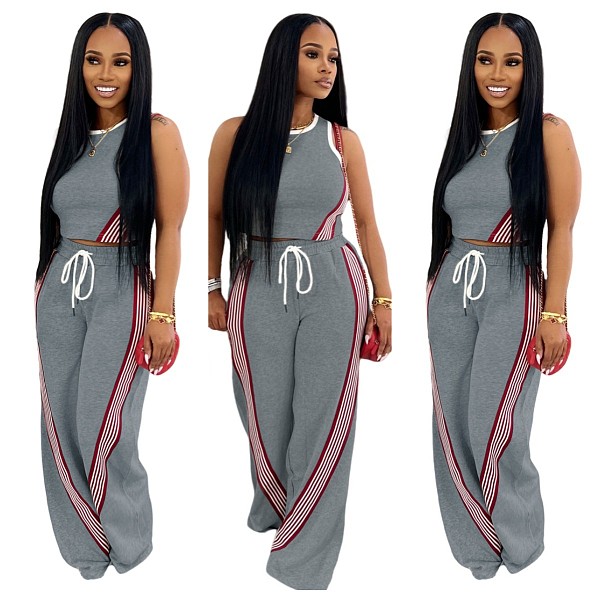 Casual Spring/Summer Two-Piece Set Sleeveless Vest & Wide-Leg Pants YD-0666