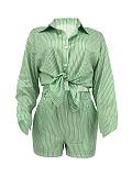 Casual Striped Long-Sleeve Shirt and Shorts Two-Piece Set GLS-100851