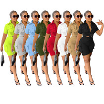 New Arrival Solid-Color Short-Sleeve Shirt & Shorts Two-Piece Set FOS-8328