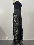 Stylish Solid-Color Two-Piece Set Lace Bandeau Top & Trousers OLY-6169