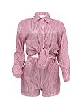 Casual Striped Long-Sleeve Shirt and Shorts Two-Piece Set GLS-100851