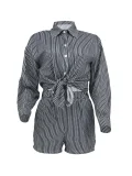 Casual Striped Long-Sleeve Shirt and Shorts Two-Piece Set GLS-100851