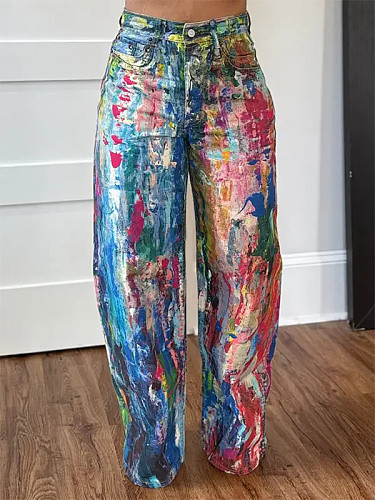 Casual Painted Straight-Leg Jeans OLY-6187