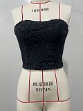 Stylish Solid-Color Two-Piece Set Lace Bandeau Top & Trousers OLY-6169