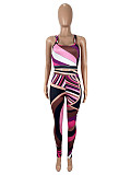 Sexy Color-Block Placement Print Top Vest and Trousers Set RS-9739