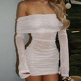 Sexy Off-Shoulder Semi-Sheer Shimmering Bodycon Dress RS-5513