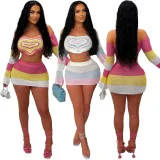 Stylish Cutout Knit Crop Top & High-Waisted Bodycon Mini Skirt Two-Piece Set RS-5509