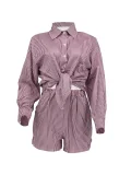 Casual Striped Long-Sleeve Shirt and Shorts Two-Piece Set GLS-100851
