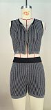 Sexy Knit Two-Piece Set Low-Cut Crop Top & High-Waisted Shorts RS-5514