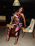 Sexy Color-Block Placement Print Top Vest and Trousers Set RS-9739
