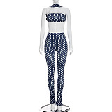 Sexy Polka Dot Print Halter Neck Backless Tank Top and Tight-Fitting Pants Two-Piece Set RS-25ST573