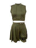 Sexy Sleeveless Studded Button-Decorated Shorts Dress Two-Piece Set RS-9140