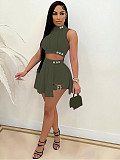 Sexy Sleeveless Studded Button-Decorated Shorts Dress Two-Piece Set RS-9140