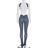Sexy Polka Dot Print Halter Neck Backless Tank Top and Tight-Fitting Pants Two-Piece Set RS-25ST573