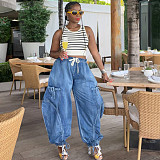 Casual Ruffled Tie-Waist Elastic Waist Harem Jeans RS-40911