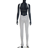 Sexy Polka Dot Print Halter Neck Backless Tank Top and Tight-Fitting Pants Two-Piece Set RS-25ST573