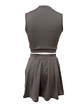 Sexy Sleeveless Studded Button-Decorated Shorts Dress Two-Piece Set RS-9140