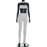 Sexy Polka Dot Print Halter Neck Backless Tank Top and Tight-Fitting Pants Two-Piece Set RS-25ST573