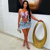Sexy Appliqué Distressed Mini Skirt RS-2769