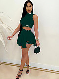 Sexy Sleeveless Studded Button-Decorated Shorts Dress Two-Piece Set RS-9140