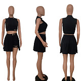 Sexy Sleeveless Studded Button-Decorated Shorts Dress Two-Piece Set RS-9140