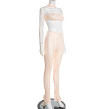 Sexy Polka Dot Print Halter Neck Backless Tank Top and Tight-Fitting Pants Two-Piece Set RS-25ST573