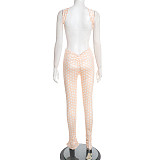 Sexy Polka Dot Print Halter Neck Backless Tank Top and Tight-Fitting Pants Two-Piece Set RS-25ST573