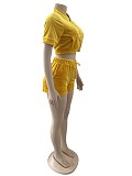 Fashionable Velvet Fabric Short-Sleeve and Shorts Set OSM-4351