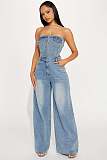 Sexy Strapless Off-Shoulder Slim Fit Straight Wide Leg Denim Jumpsuit JLX-6999