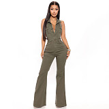 Fashionable High-Elastic Sexy Backless Collared Workwear Denim Jumpsuit JLX-5091