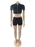 Fashionable Velvet Fabric Short-Sleeve and Shorts Set OSM-4351