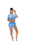 Fashionable Velvet Fabric Short-Sleeve and Shorts Set OSM-4351