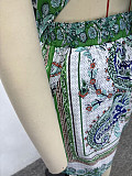 Casual Collared Printed Short-Sleeve Cardigan Shirt and Shorts Two-Piece Set QZ-6851