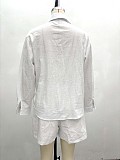 Casual Solid Color Shirt Top and Shorts Set QZ-6172