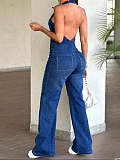 New Fashionable Slim Fit Sleeveless Backless Denim Jumpsuit JLX-6065