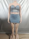 Sexy Strapless Denim Top With Slit Mini Skirt Denim Set RS-50301