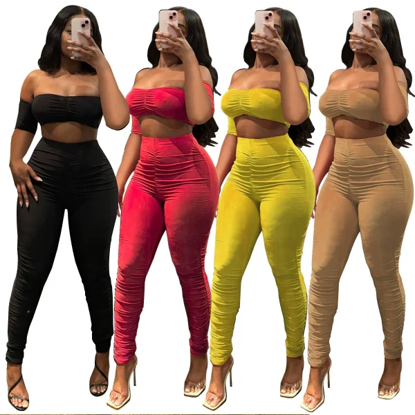 Sexy Backless Strapless Slim Fit Solid Color Two-Piece Set RS-2501