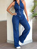New Fashionable Slim Fit Sleeveless Backless Denim Jumpsuit JLX-6065