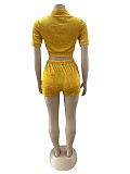 Fashionable Velvet Fabric Short-Sleeve and Shorts Set OSM-4351