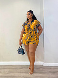 Casual Short-Sleeve Collared Printed Shirt and Shorts Two-Piece Set QZ-6586