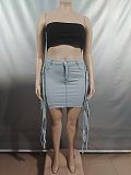 Trendy Hot Girl Washed Ripped Fringed Midi Skirt RS-50509